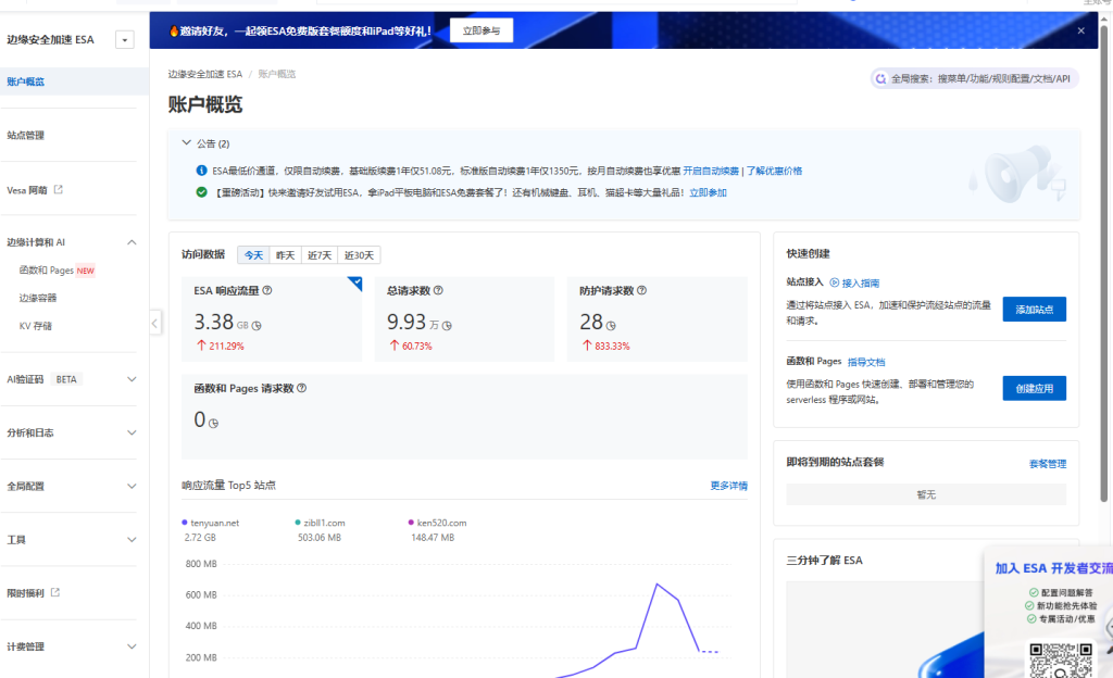 阿里云ESA永久免费加速-腾渊创想